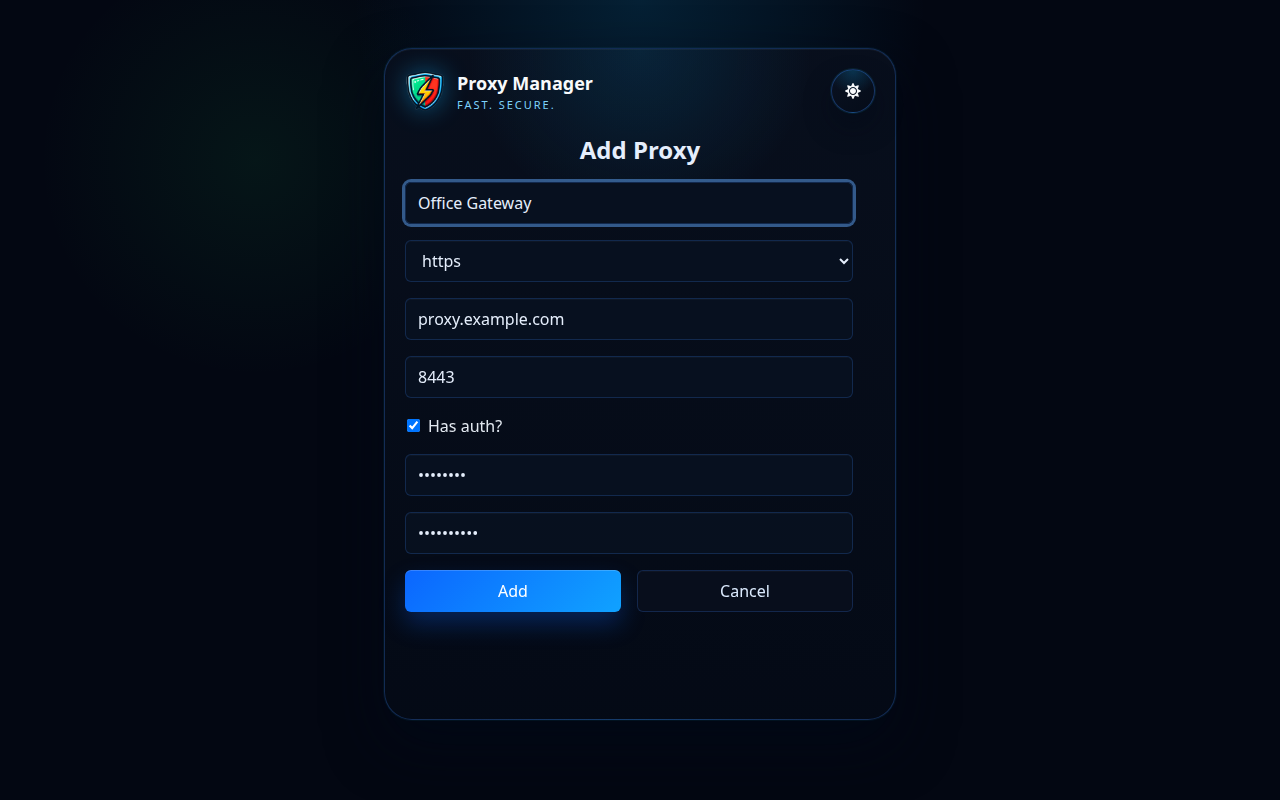 Proxy Manager magdagdag ng proxy form