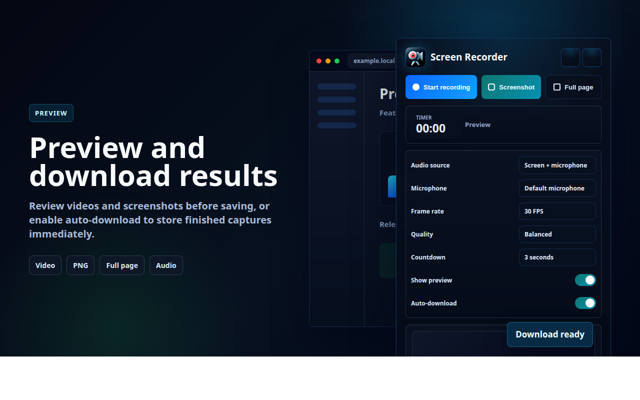 Pag-preview at pag-download ng Screen Recorder