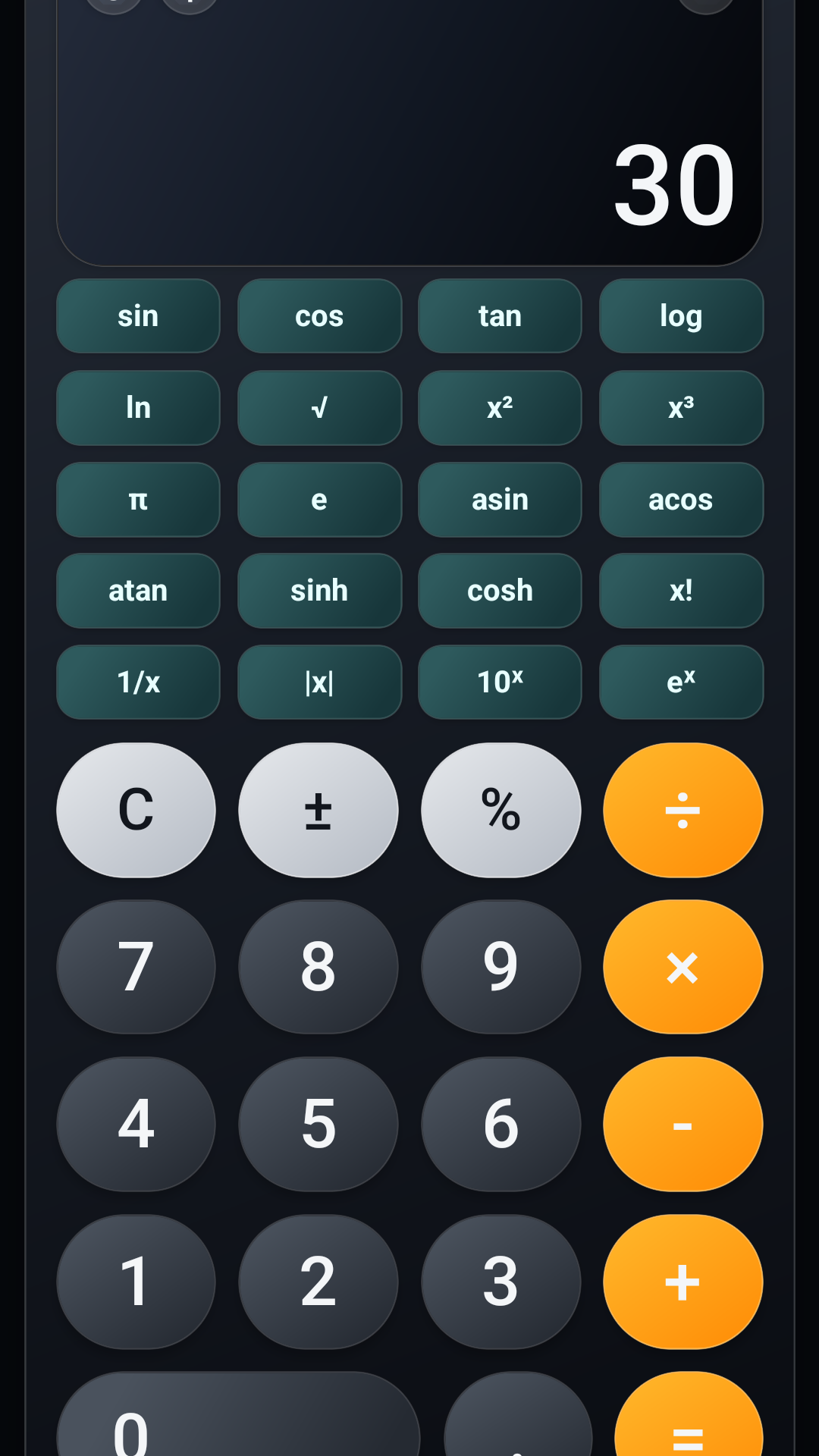 Screen ng calculator scientific mode