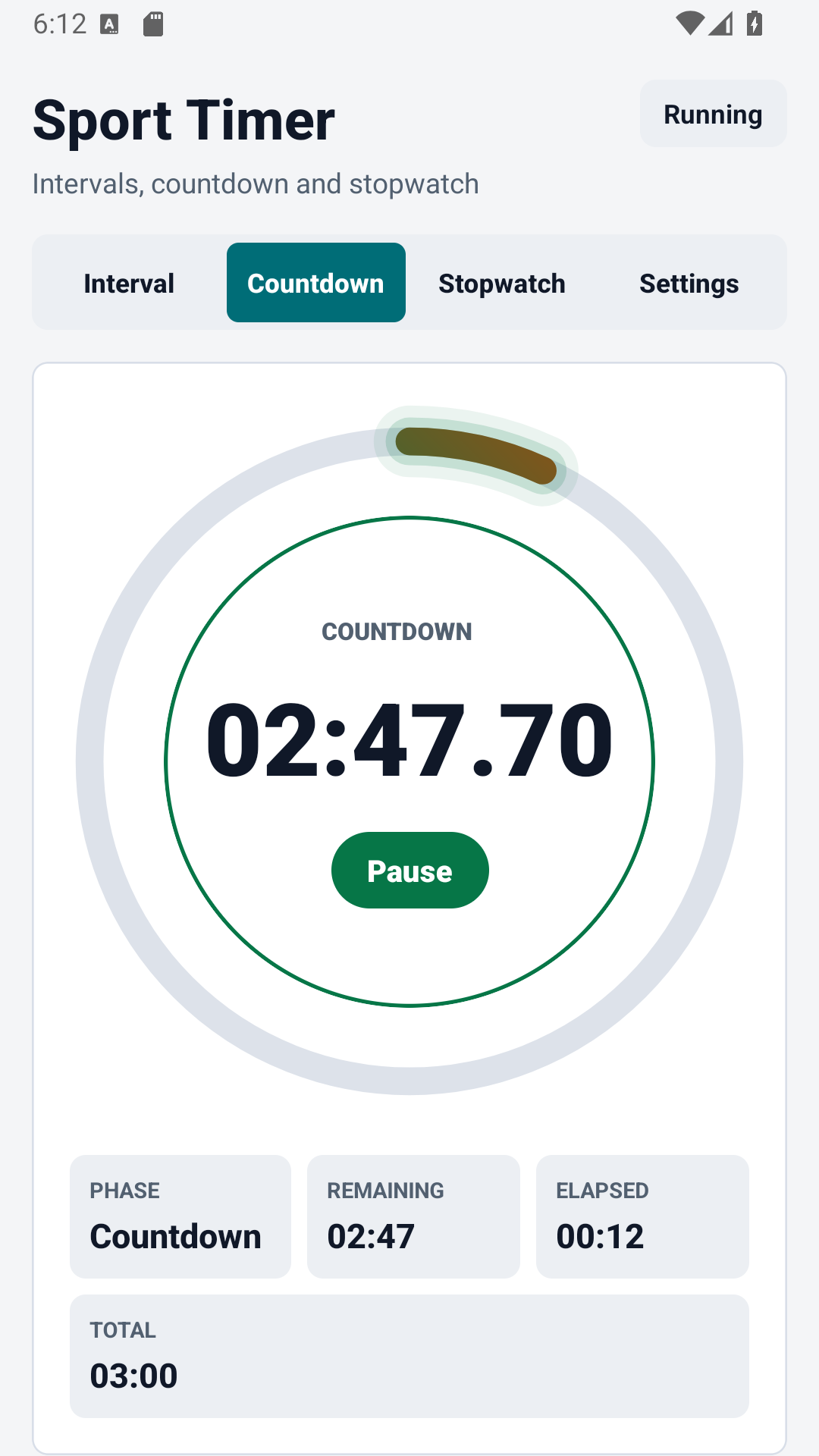 Screen ng countdown ng Sport Timer
