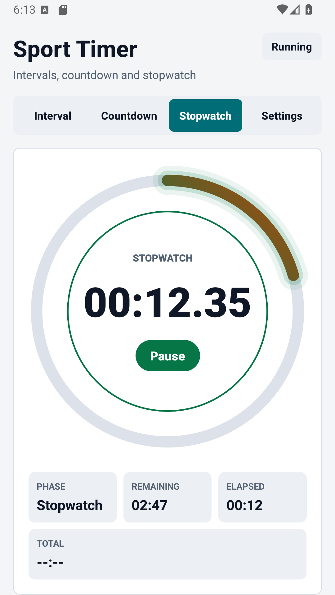 Screen ng stopwatch ng Sport Timer na may mga lap